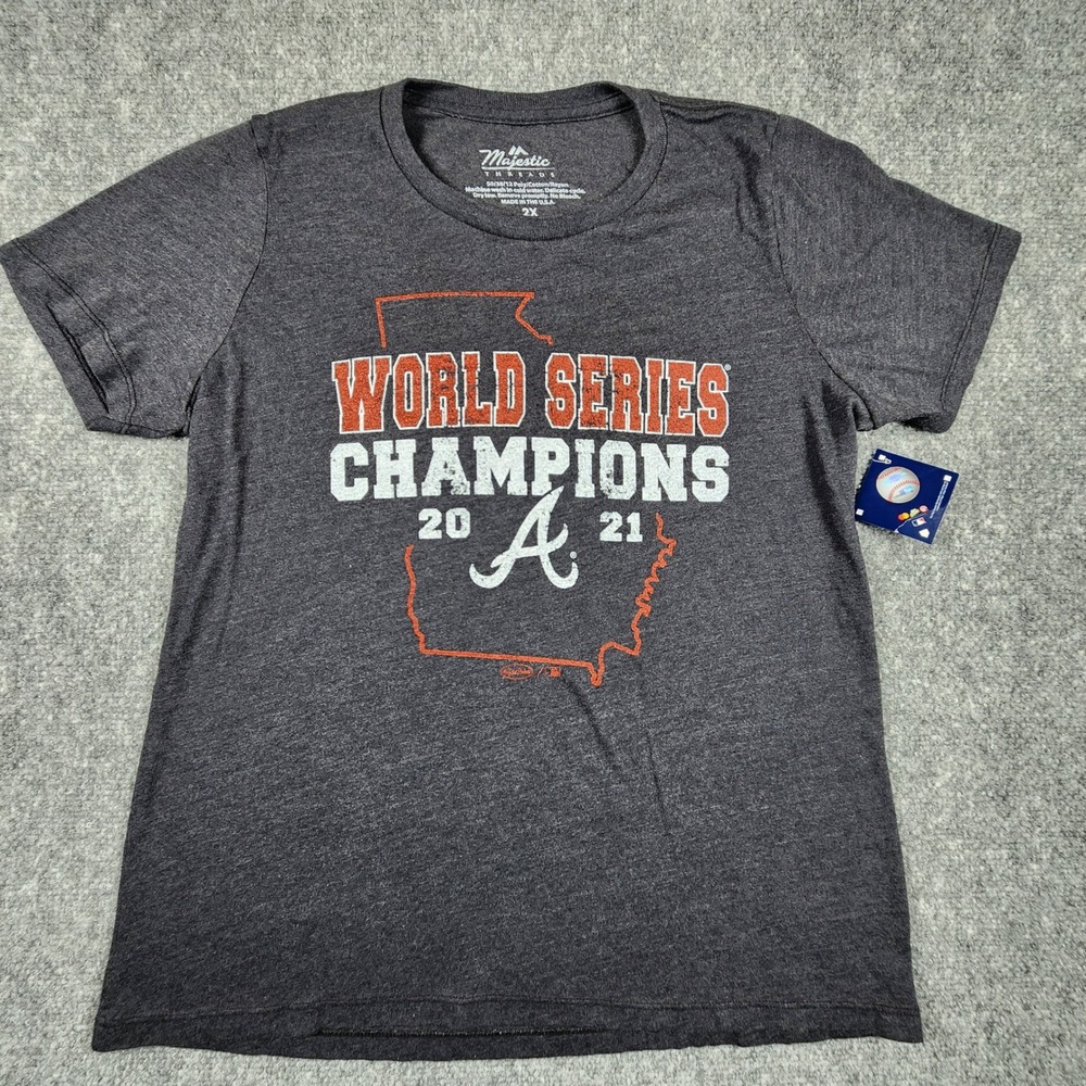 Majestic Atlanta Braves 2021 World Series Champions Roster T-Shirt Gray 2X NWT